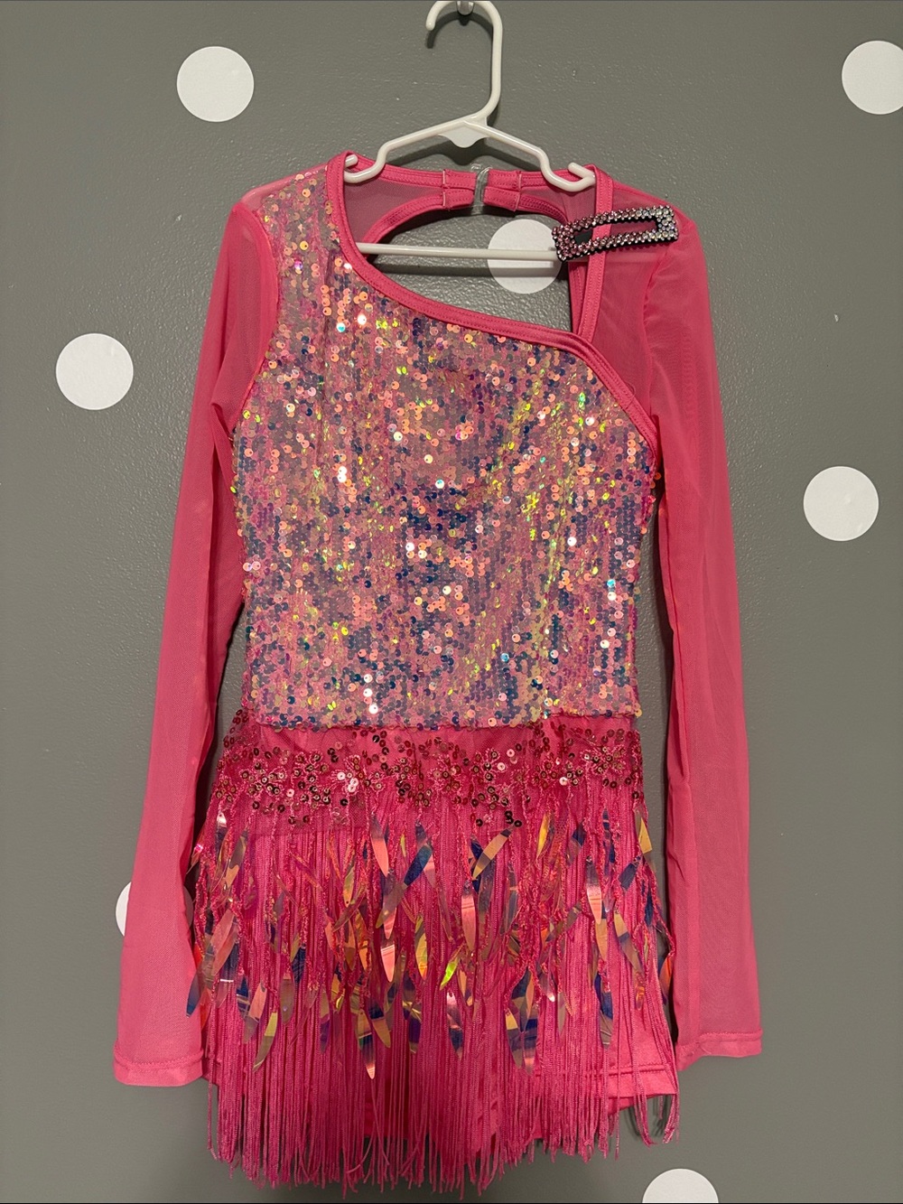 Weissman Bright Hot Pink Sequin Fringe Dance Costume